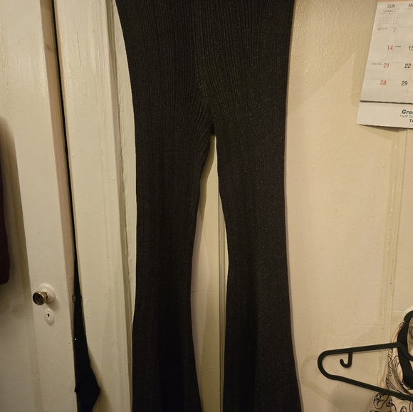 Brown Ribbed Flared Knit Pants - Picture 2 of 5